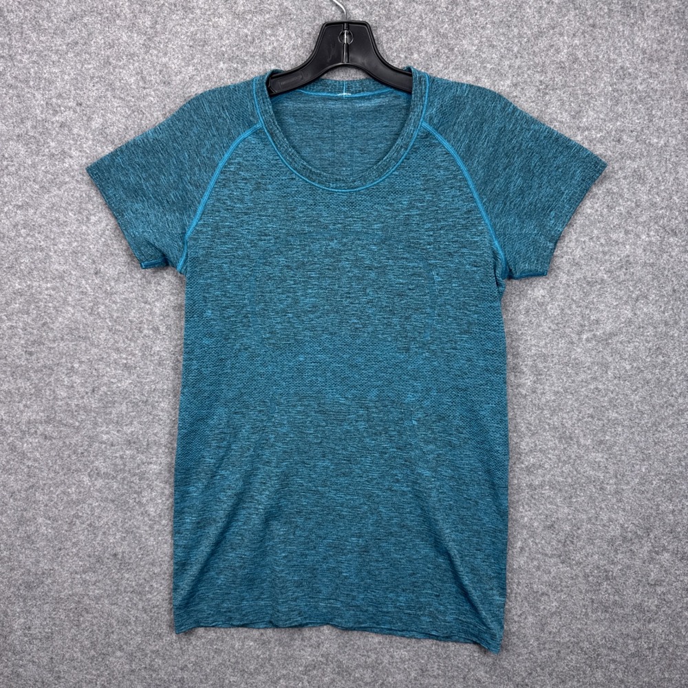 Lululemon Swiftly Tech Short‎ Sleeve 2.0 Teal Heathered Workout Shirt Womens 10